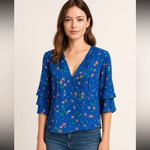 Gap Women’s Floral Ruffle Sleeve Top Size S lightweight casual summer